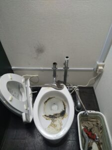 TOTO製フラッシュバルブ交換前のトイレ配管まわり