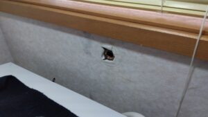 さいたま市桜区で既存洗濯機用水栓を撤去し壁側の給水接続部を確認した状態